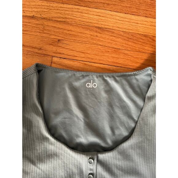 Alo Yoga Blissful Henley Bra Top in Teal - Picture 3 of 4